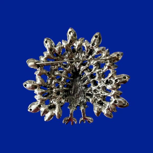 Turkey Brooch Pin in Blue - Elegant Rhinestone - Picture 2 of 2